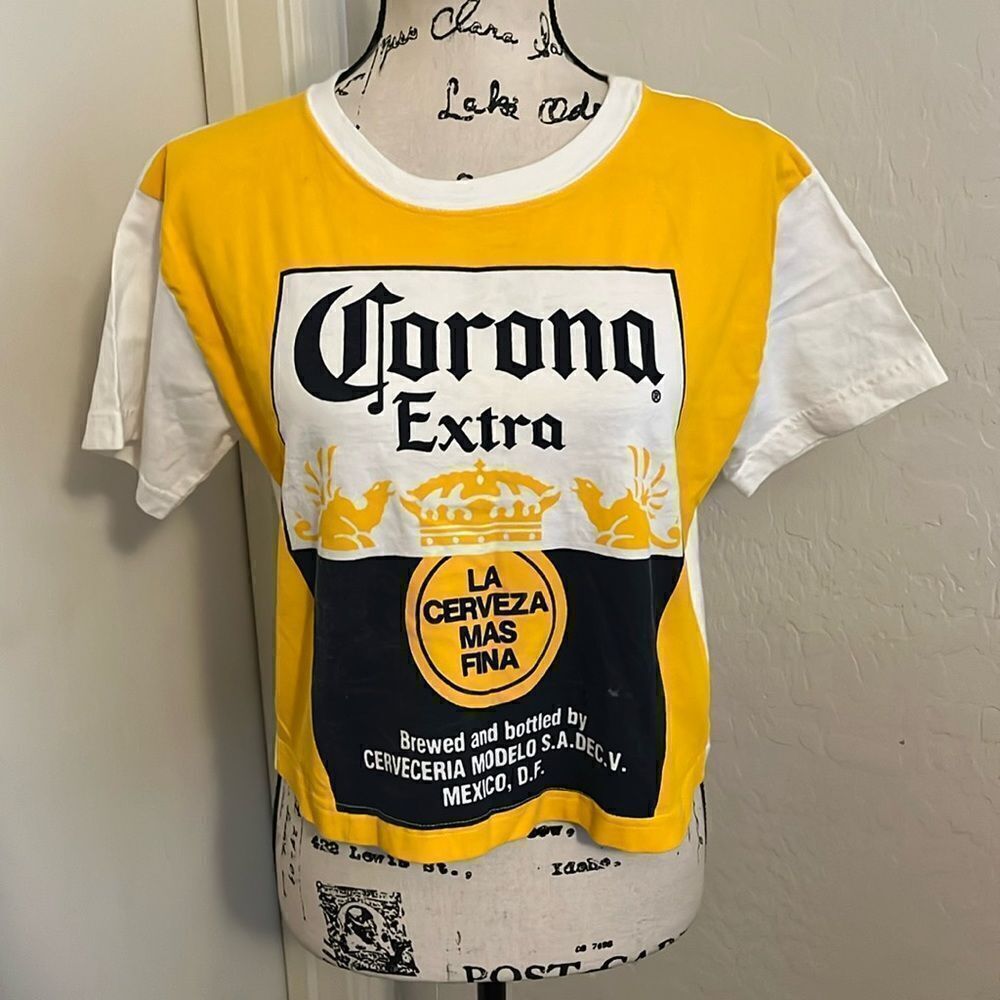 Rare Vintage Corona Beer White Yellow Graphic Crop Pullover Casual Top
